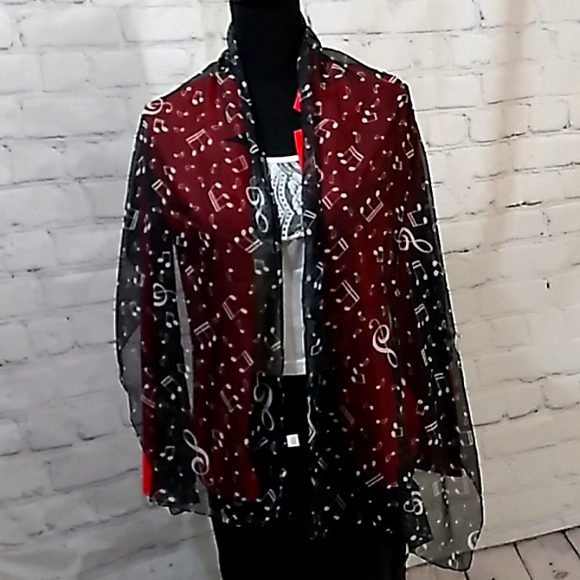 Chiffon White Music Note Print Wrap Scarf Black - Picture 5 of 10
